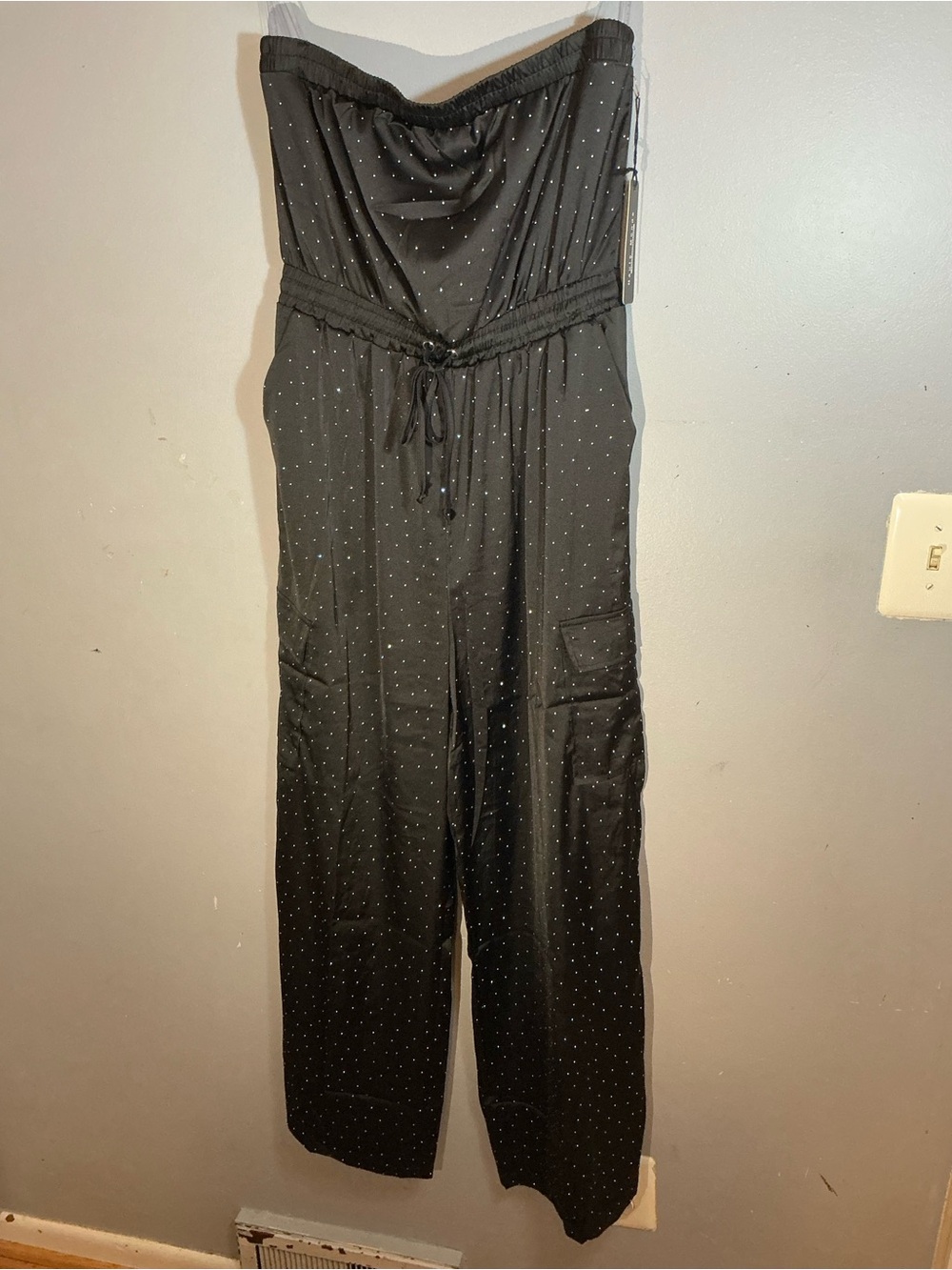 Haute Monde Black Strapless Polka Dot Jumpsuit